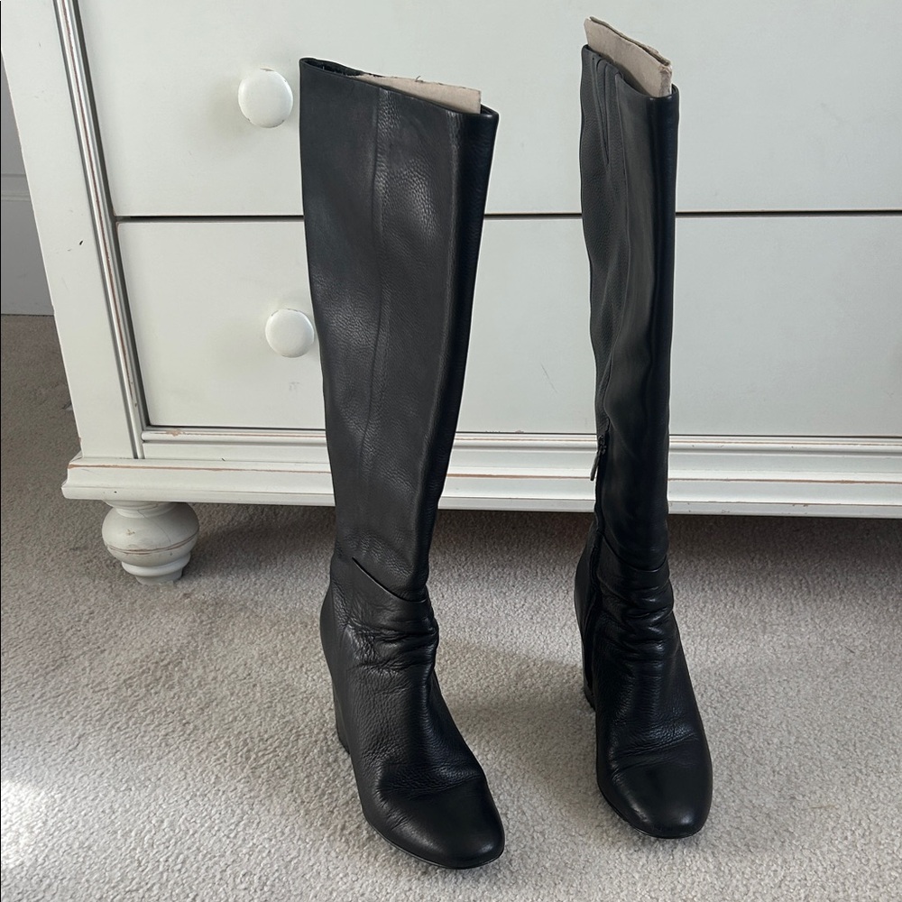 Kenneth Cole Black Leather Knee-High Boots